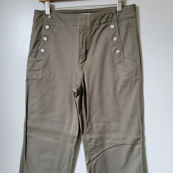 EUC LOFT MARISA ARMY GREEN BUTTON ACCENT STRIAGHT LEG PANTS SIZE 4 / SMALL - Picture 12 of 14